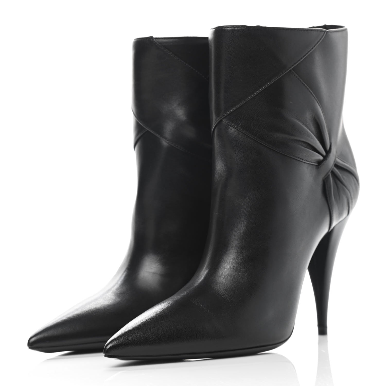 Saint Laurent Calfskin Kiki Pointed Toe Bow Ankle Boots 36 Black 3 of 10