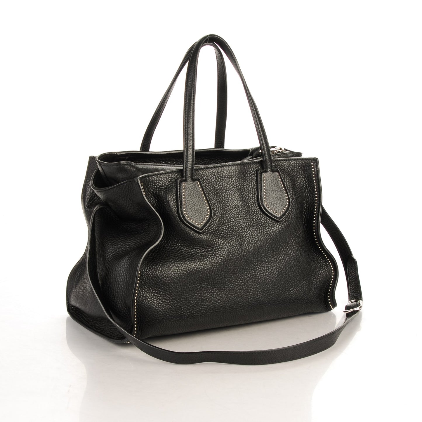 Pebbled Calfskin Ramble Studded Layered Tote Black