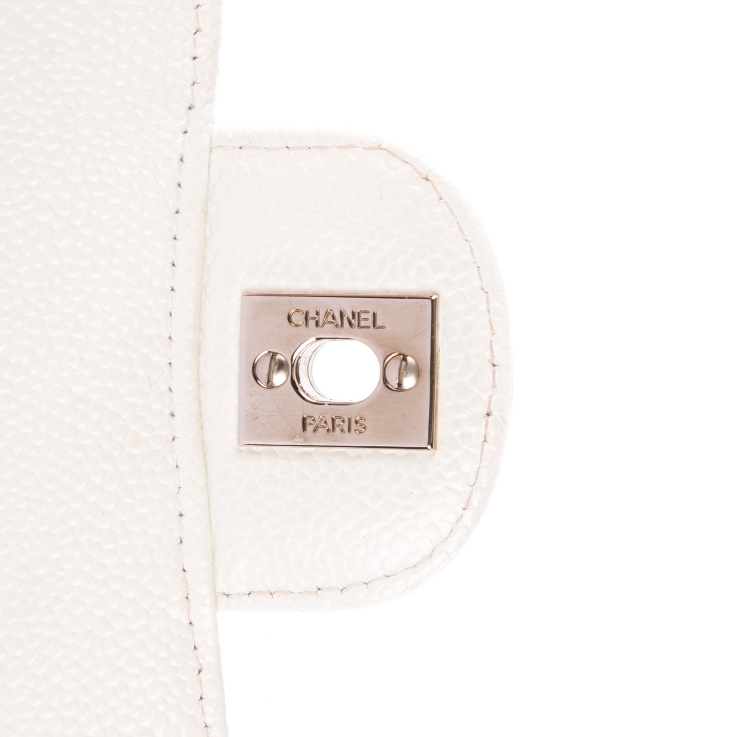 Caviar Quilted Medium Double Flap White