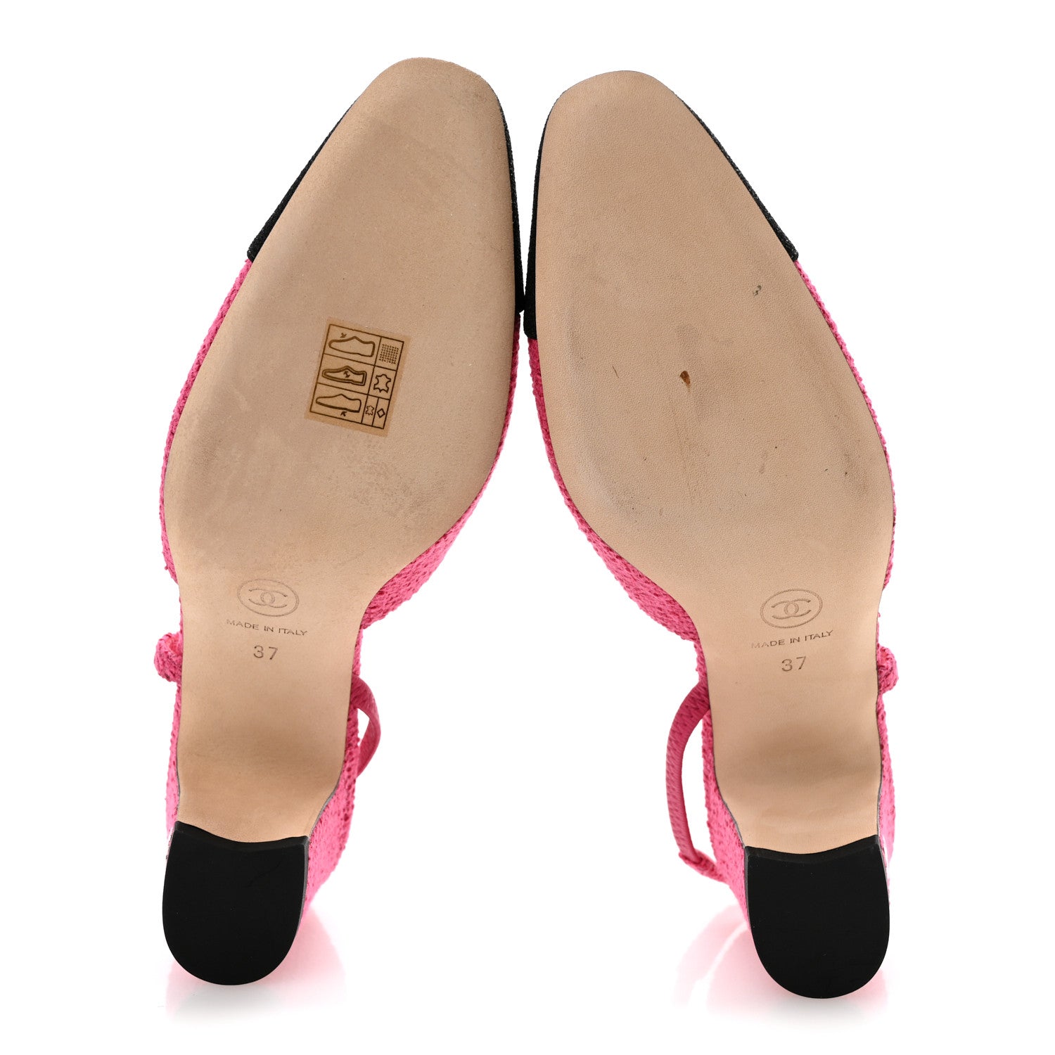 Chanel Tweed Grosgrain Cap Toe CC Slingback Pumps 37 Pink Black 6 of 12