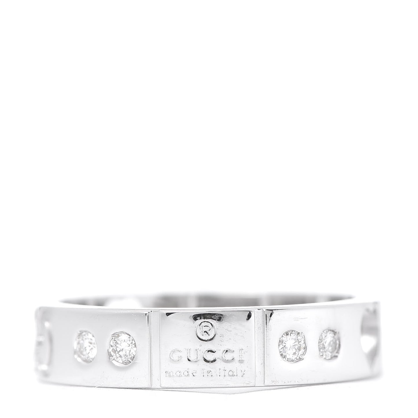 18K White Gold Diamond Amor Icon Thin Band Ring 48 4.5