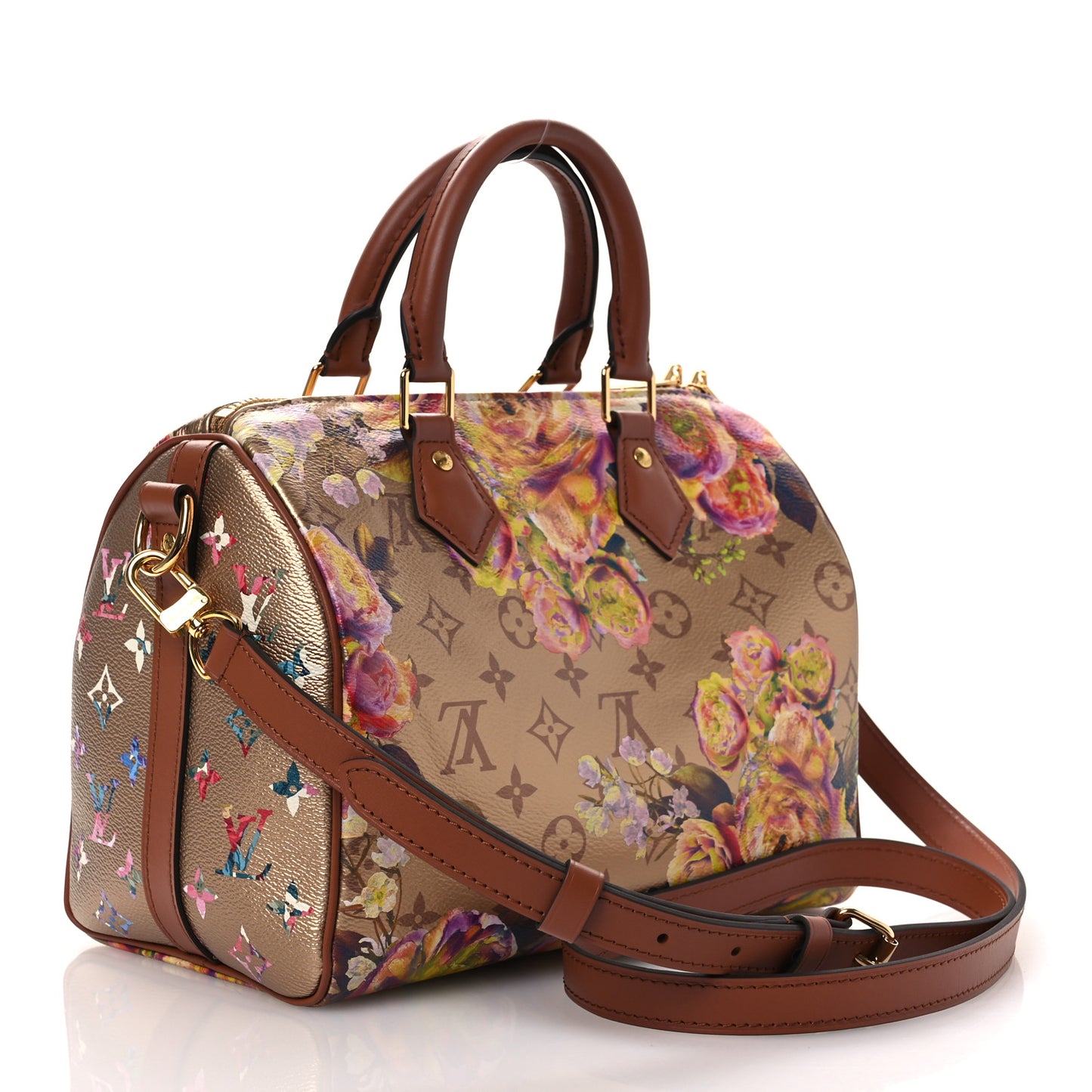 Metallic Monogram LV Garden Speedy Bandouliere 25 Gold