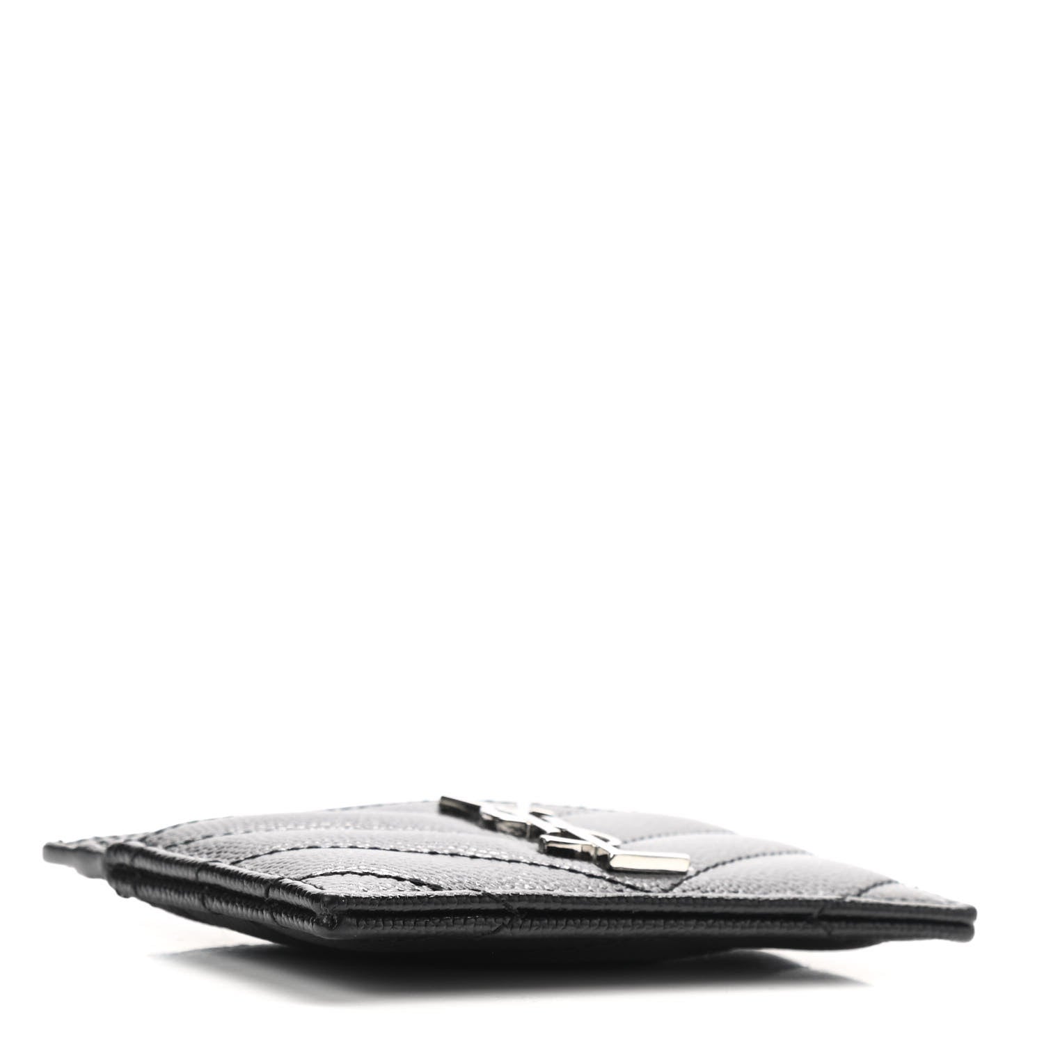 Saint Laurent Grain De Poudre Matelasse Chevron Monogram Credit Card Case Black 4 of 8