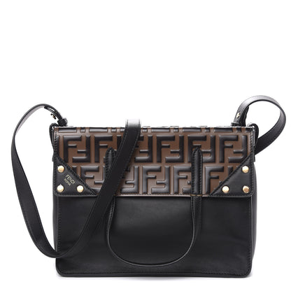Fendi Vitello Grace Bi-Color FF 1974 Embossed Flip Tote Black Maya 1 of 14