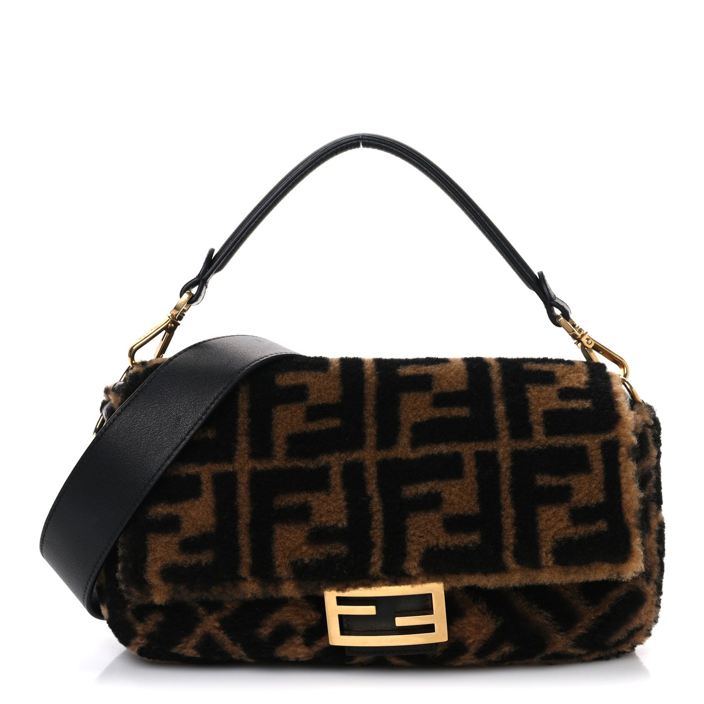 Shearling Vitello Dolce Macro FF 1974 Baguette Tobacco Black