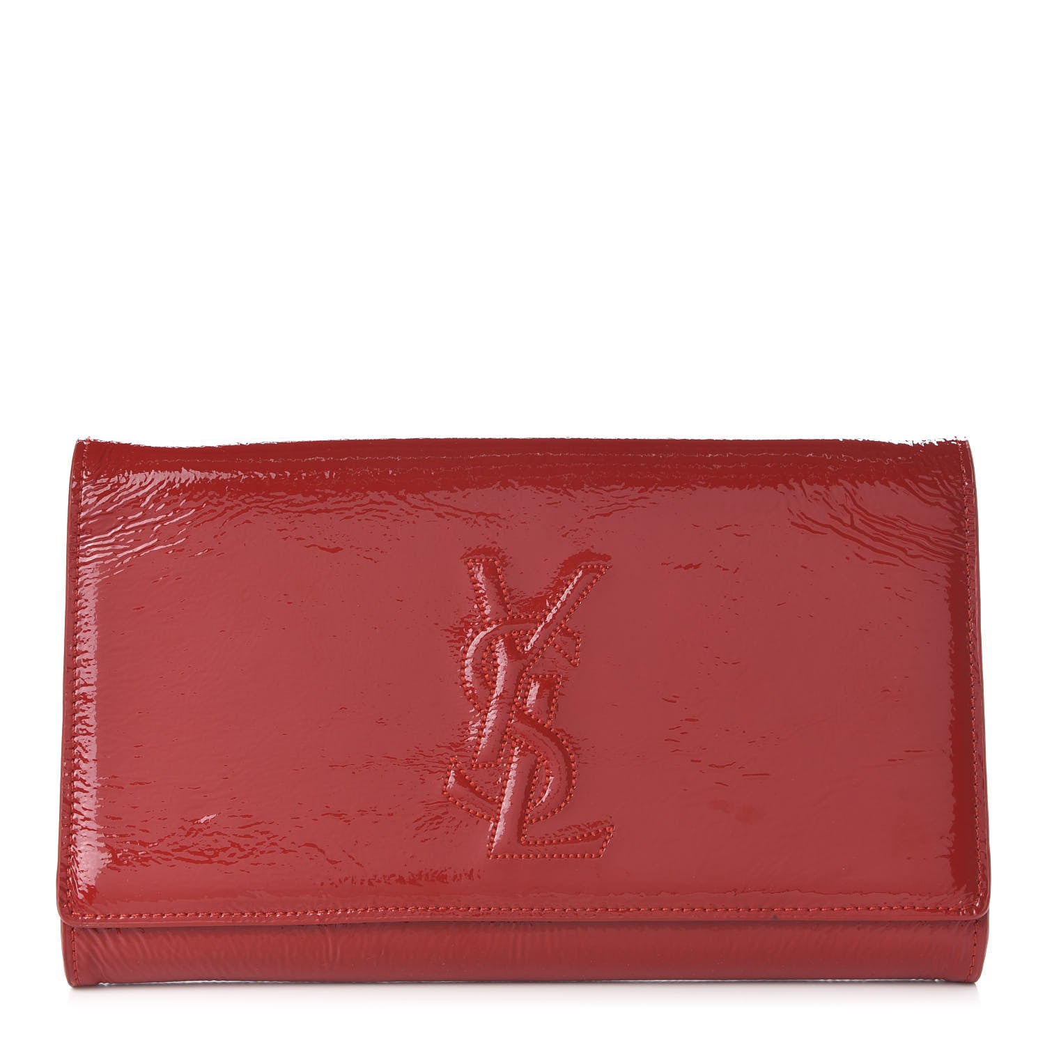 Saint Laurent Textured Patent Monogram Large Belle De Jour Clutch Red 1 of 9