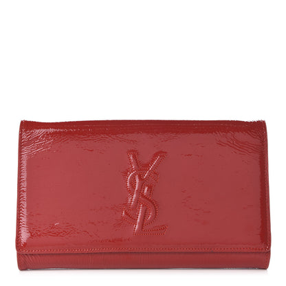 Saint Laurent Textured Patent Monogram Large Belle De Jour Clutch Red 1 of 9