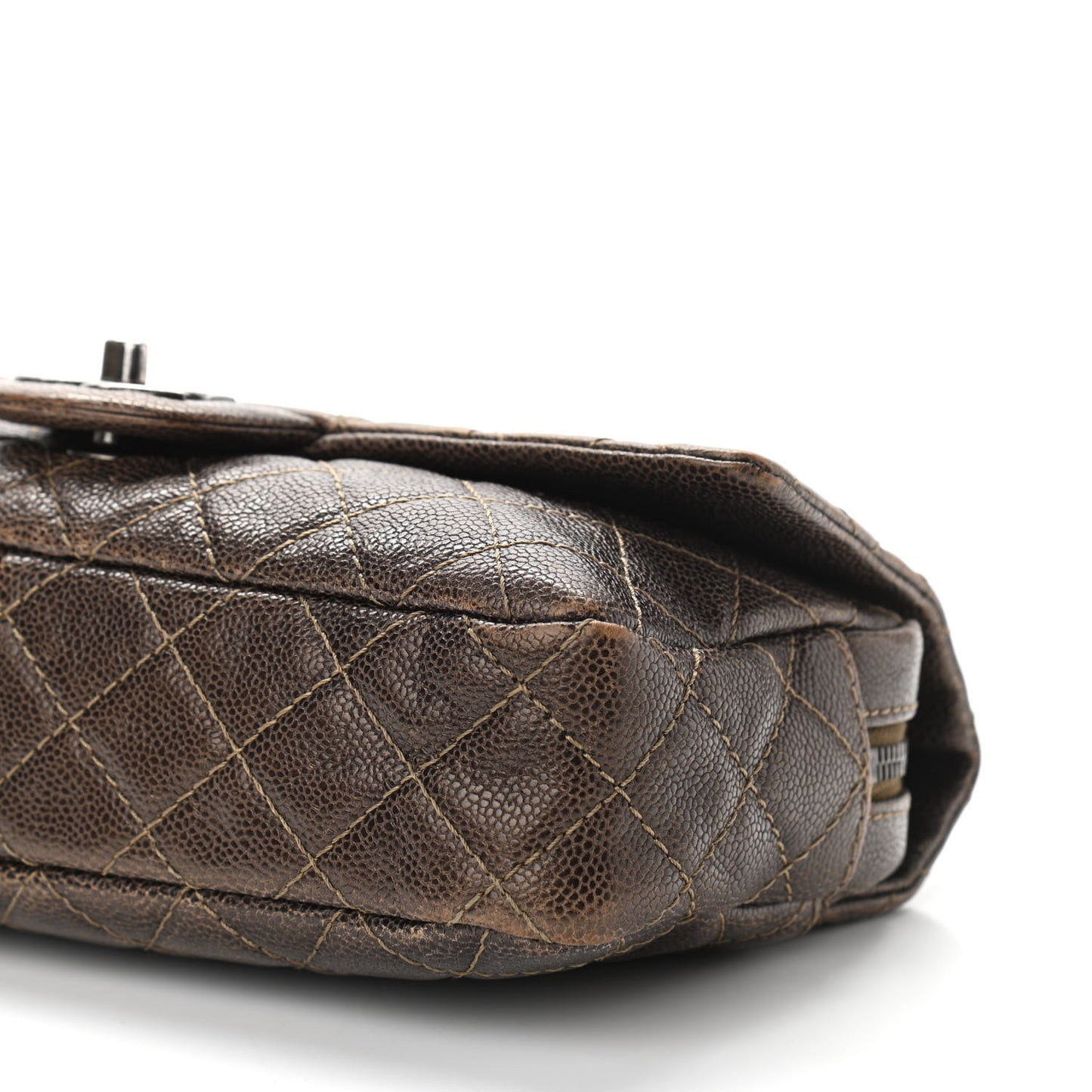 Iridescent Caviar Quilted Small Chic Flap Brown