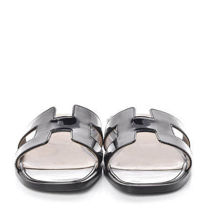Hermes Patent Oran Sandals 37 Black 2 of 10