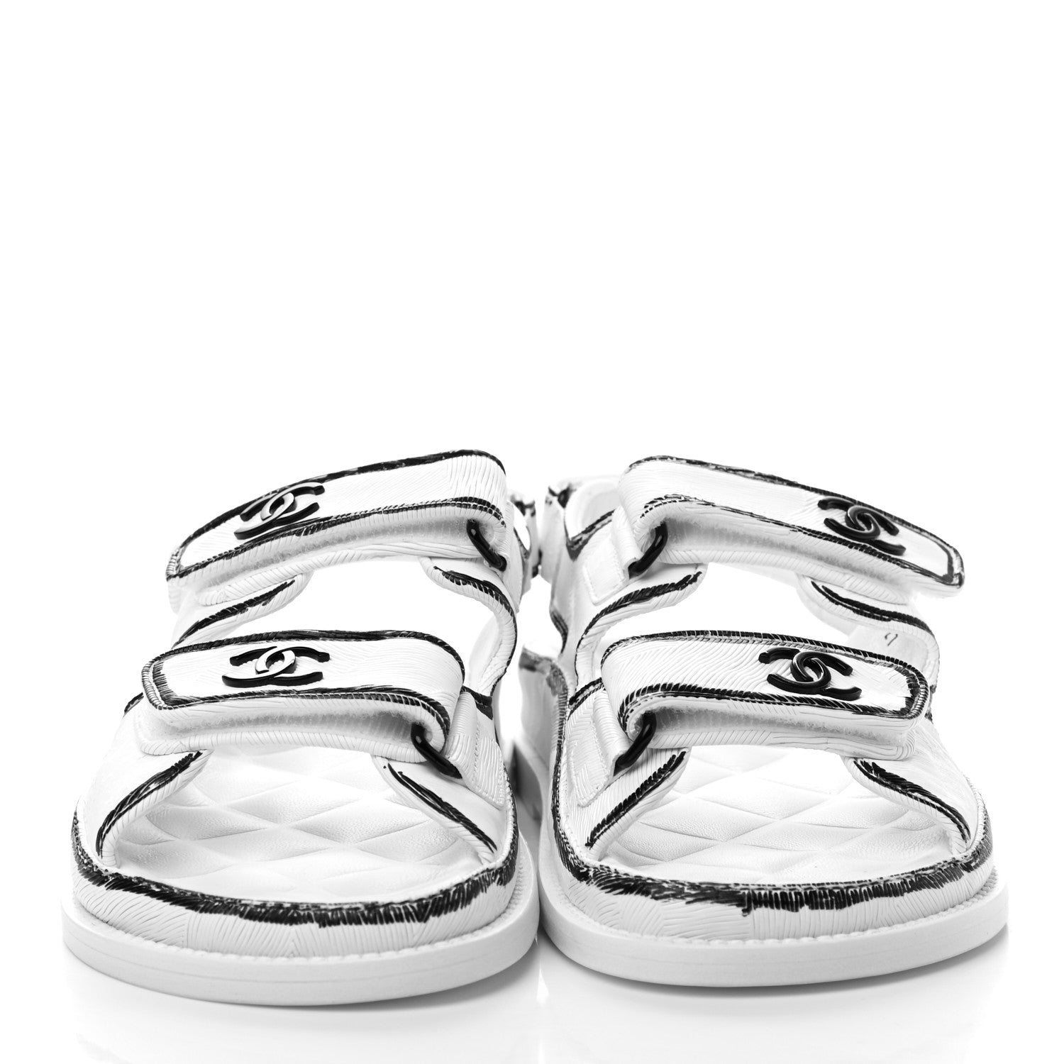 Chanel Printed Calfskin Velcro Dad Sandals 35 White Black 2 of 6
