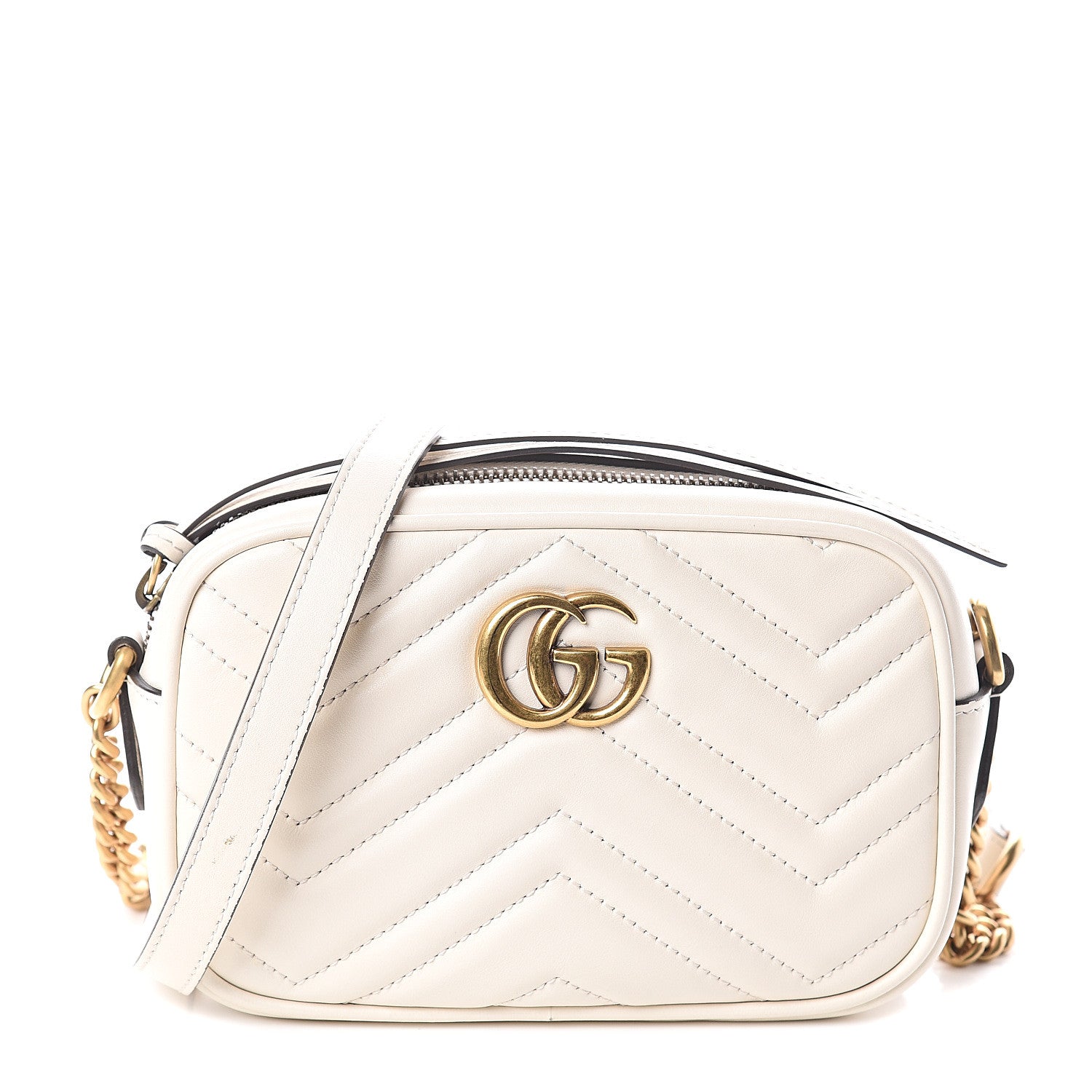 Gucci Calfskin Matelasse Mini GG Marmont Chain Shoulder Bag White 1 of 8
