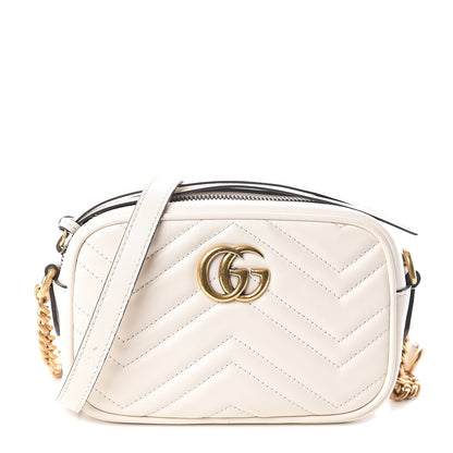 Gucci Calfskin Matelasse Mini GG Marmont Chain Shoulder Bag White 1 of 8