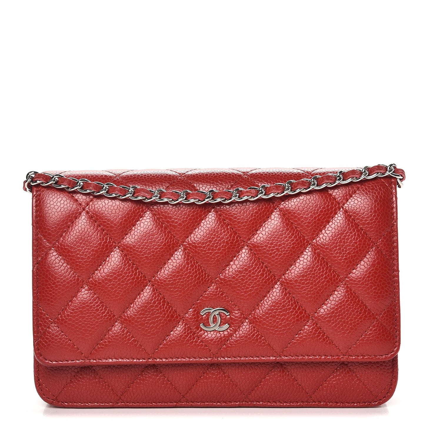 Caviar Quilted Wallet On Chain WOC Dark Red