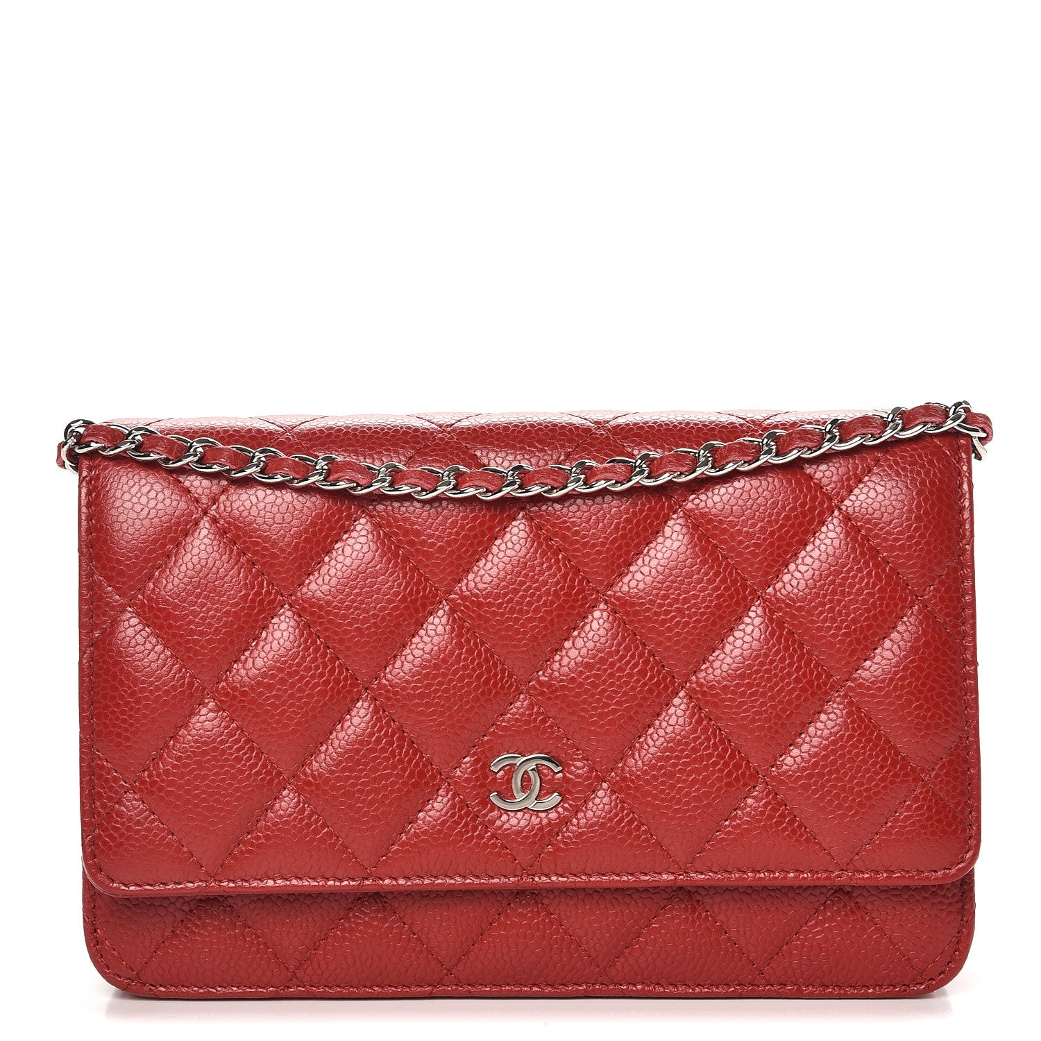 Chanel Caviar Quilted Wallet On Chain WOC Dark Red 1 of 9