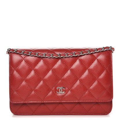 Chanel Caviar Quilted Wallet On Chain WOC Dark Red 1 of 9