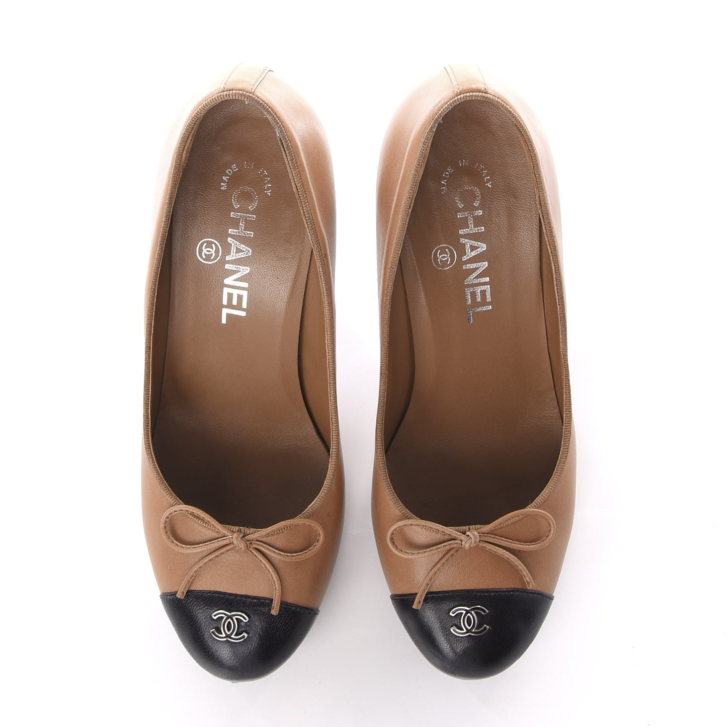 Lambskin Bow Cap Toe CC Pumps 37 Beige Black