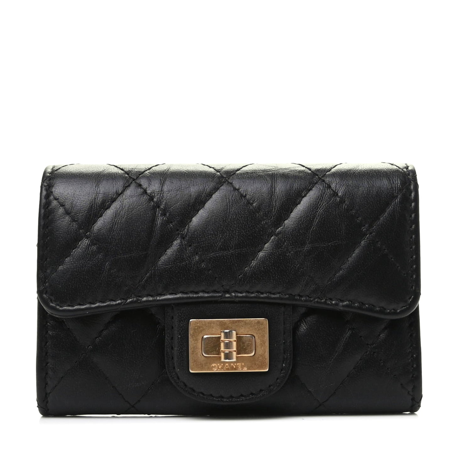 Aged Calfskin Quilted Reissue Flap Card Holder Black