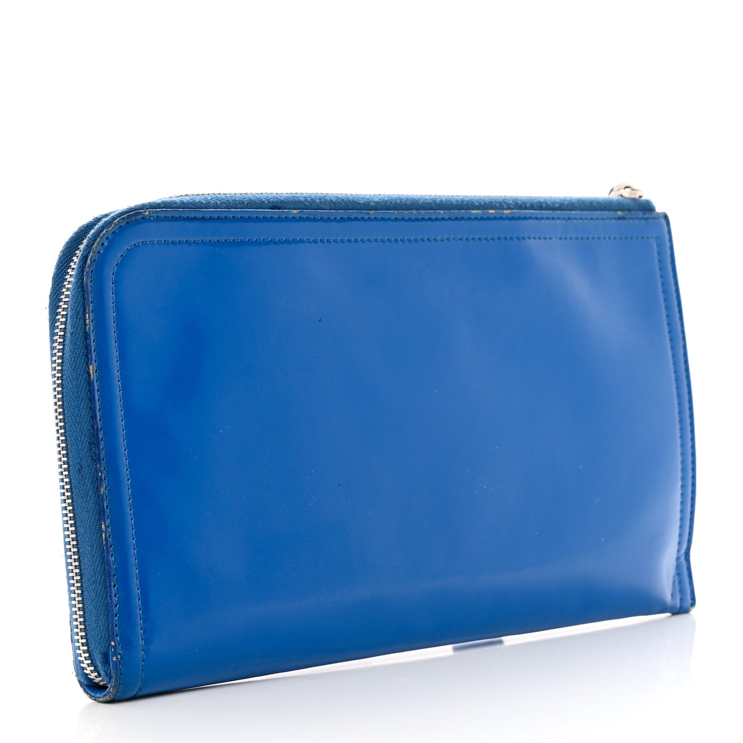 Vinyl Patent Lipstick Wristlet Wallet Blue