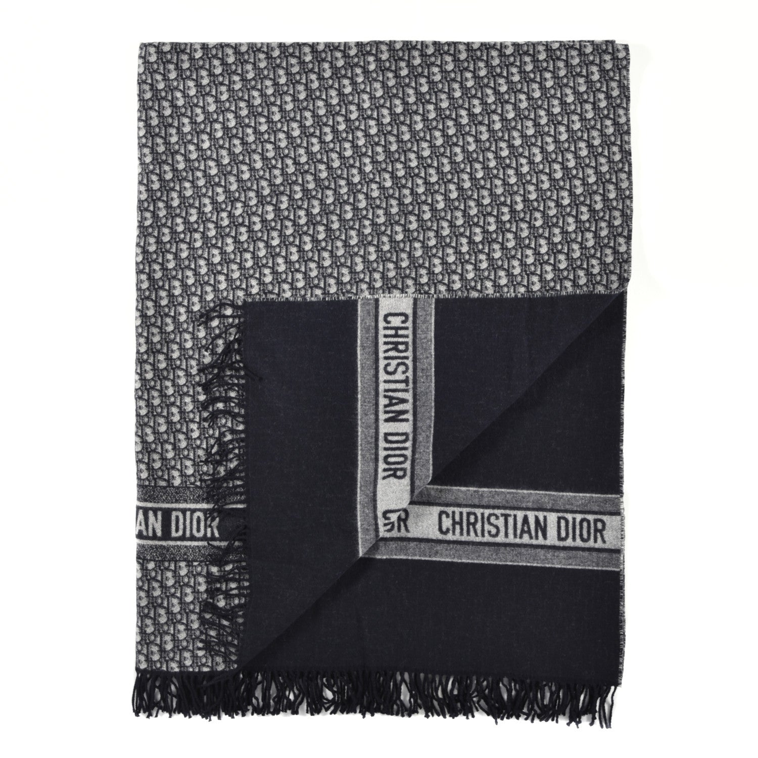 Christian Dior Cashmere Wool CD Oblique Throw Blanket Blue 2 of 4