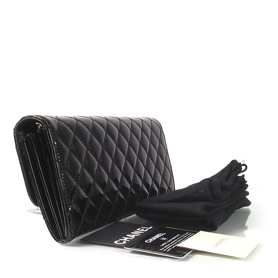 Patent Quilted Clutch Bag Black