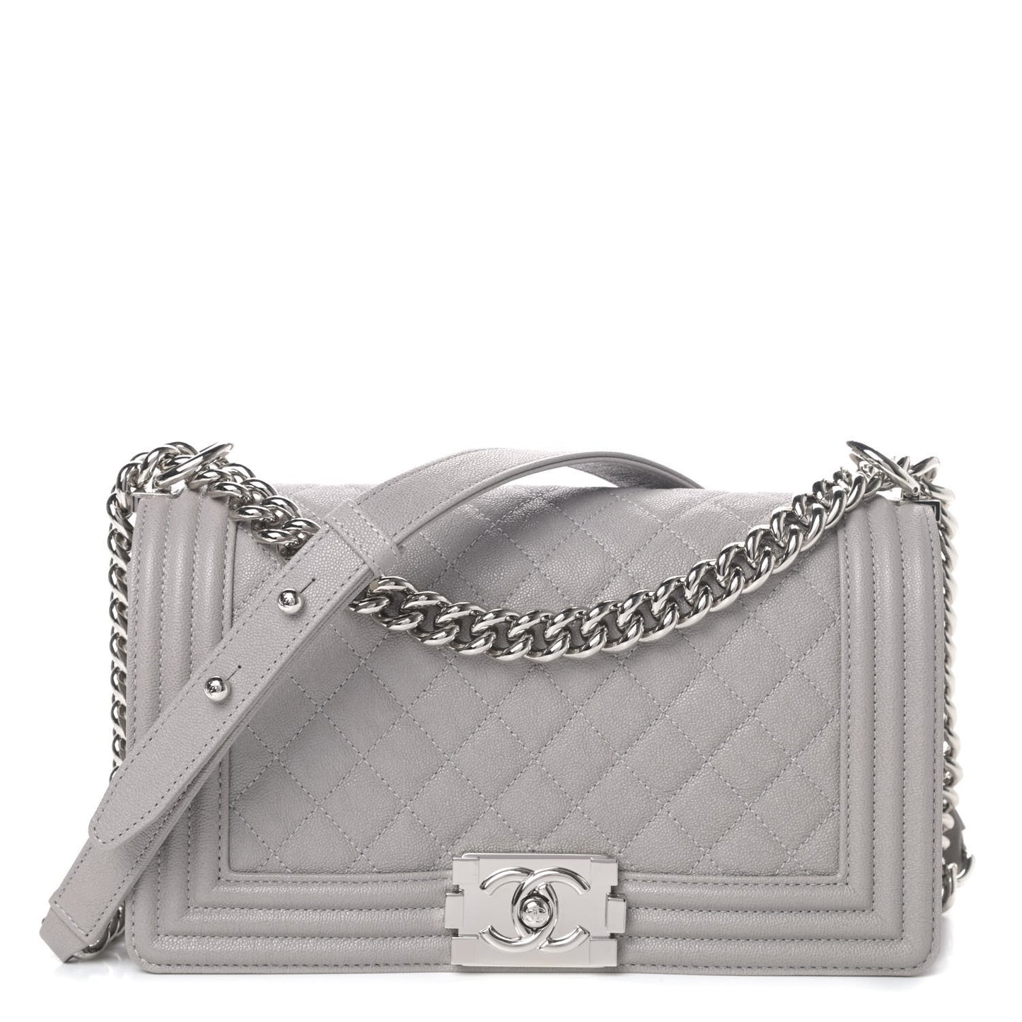 Caviar Quilted Medium Boy Flap Light Grey