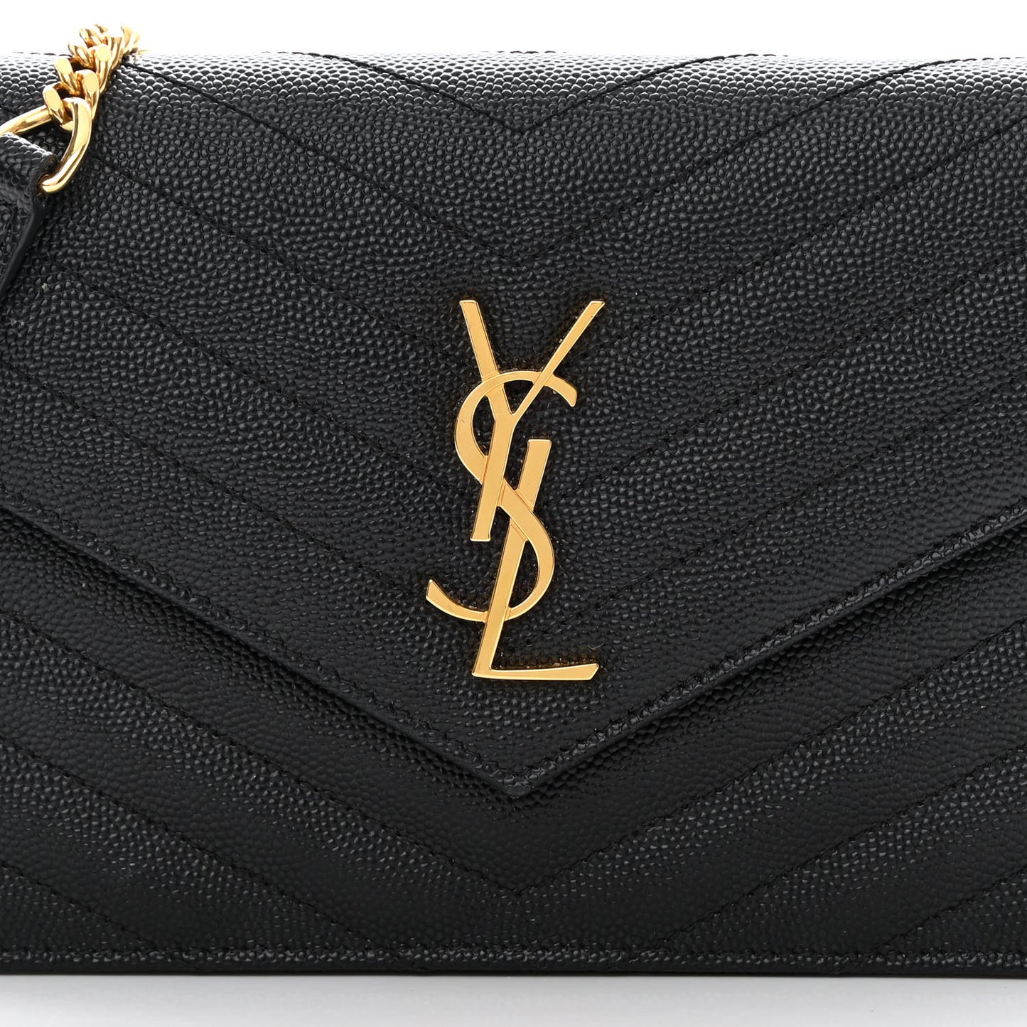 Grain De Poudre Matelasse Chevron Monogram Envelope Chain Wallet Black