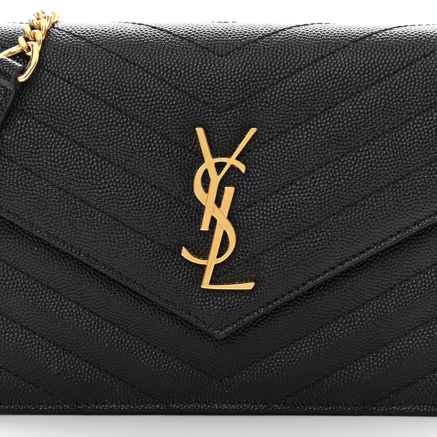 Saint Laurent Grain De Poudre Matelasse Chevron Monogram Envelope Chain Wallet Black 8 of 15