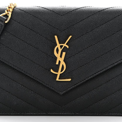 Saint Laurent Grain De Poudre Matelasse Chevron Monogram Envelope Chain Wallet Black 8 of 15