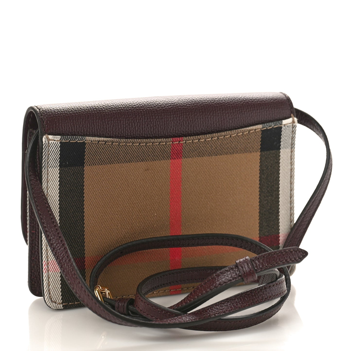 Grained Calfskin House Check Tartan Mix Hampshire Wallet On Chain Burgundy