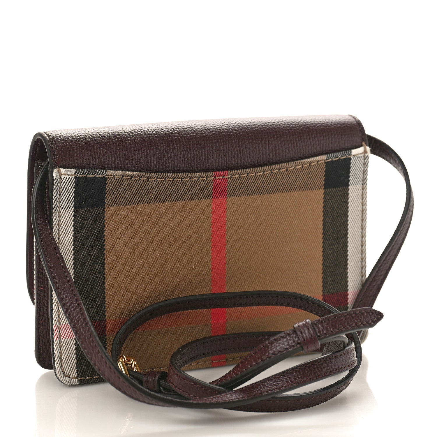 Burberry Grained Calfskin House Check Tartan Mix Hampshire Wallet On Chain Burgundy 3 of 8
