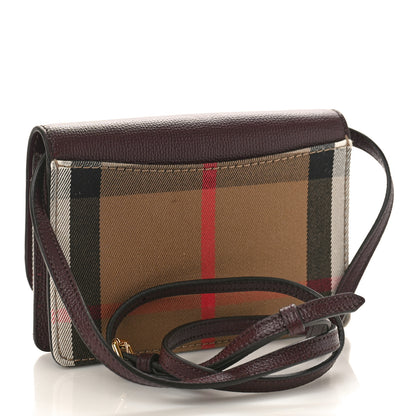 Burberry Grained Calfskin House Check Tartan Mix Hampshire Wallet On Chain Burgundy 3 of 8