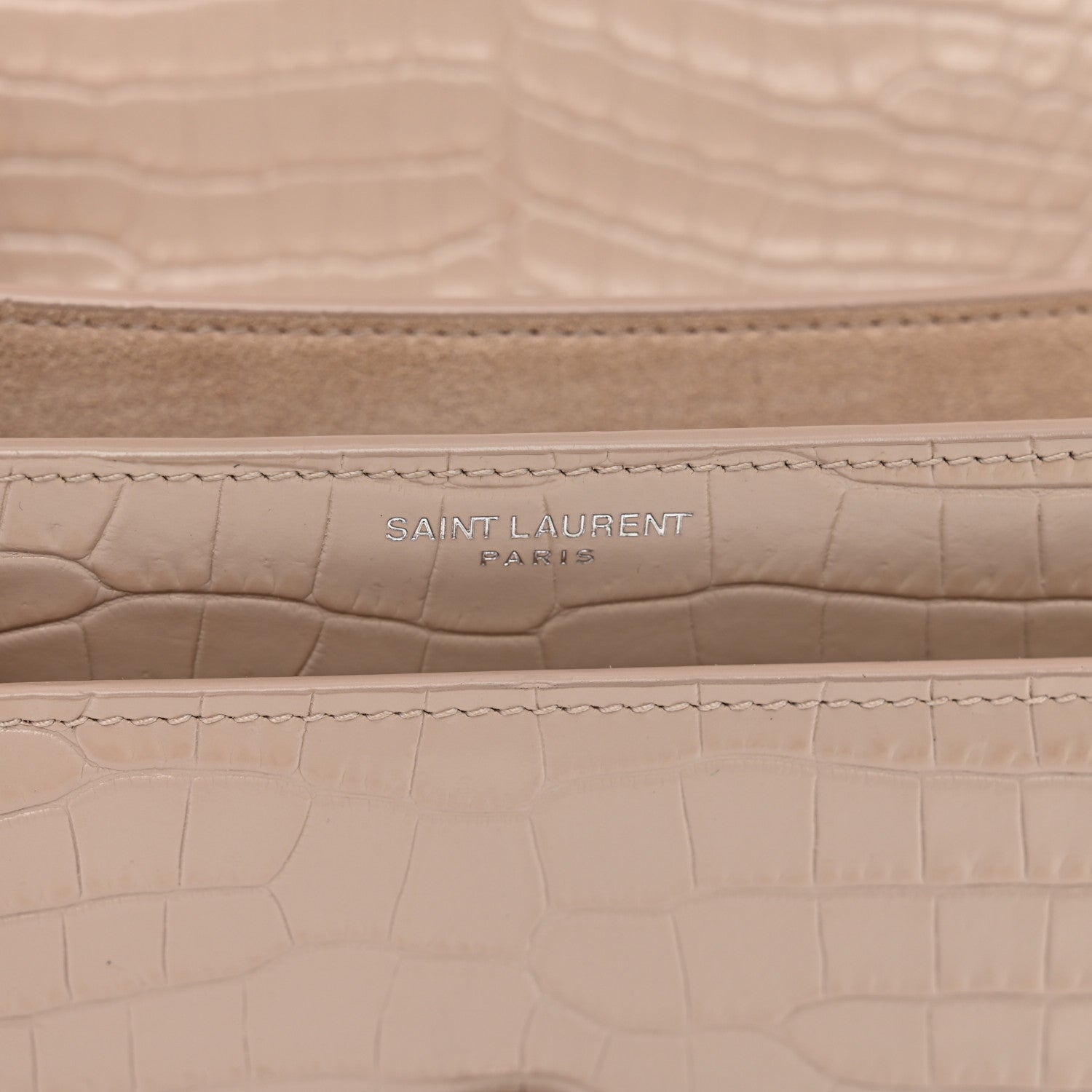 Saint Laurent Calfskin Crocodile Embossed Medium Monogram Sunset Rose Antic 8 of 11