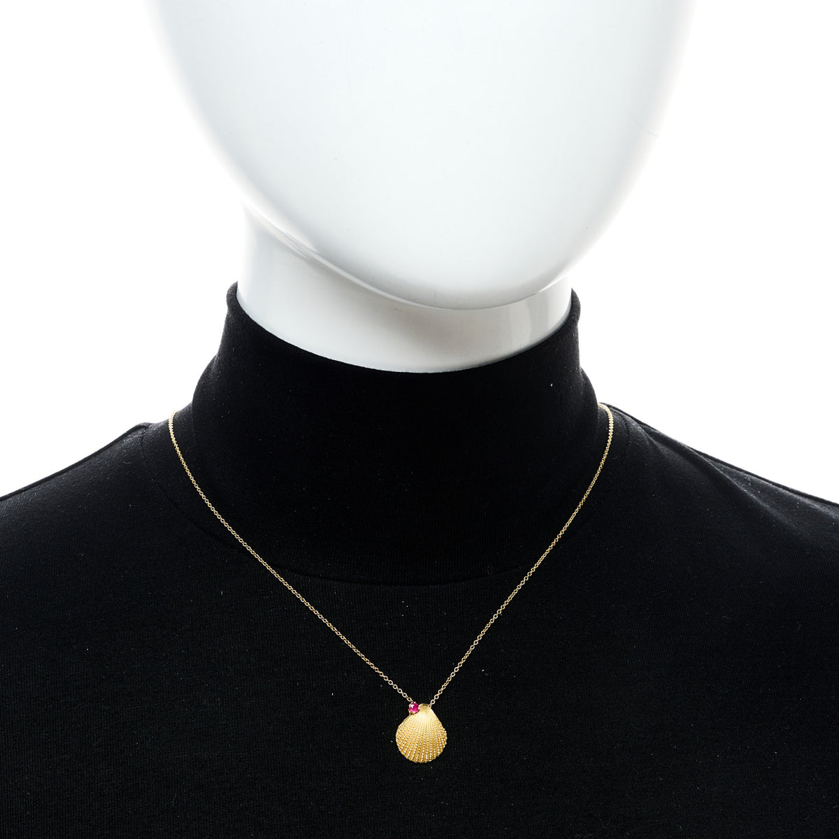 Tiffany 18K Yellow Gold Ruby Seashell Pendant Necklace 2 of 6