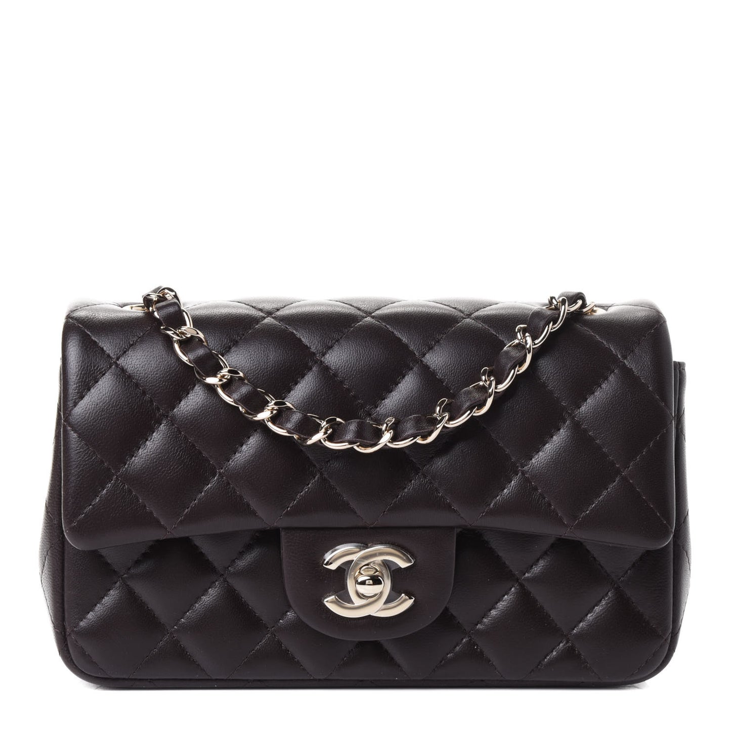 Lambskin Quilted Mini Rectangular Flap Dark Brown