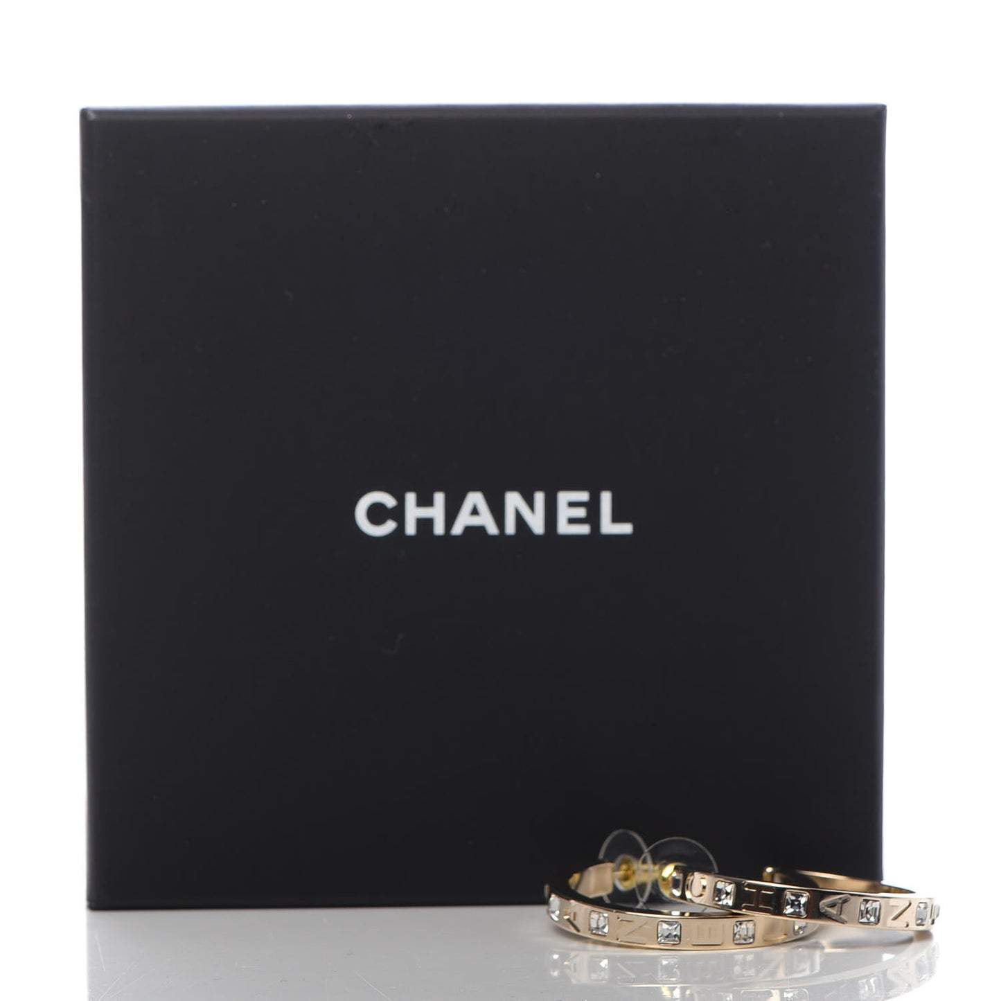 Metal Baguette Crystal Logo CC Hoop Earrings Gold