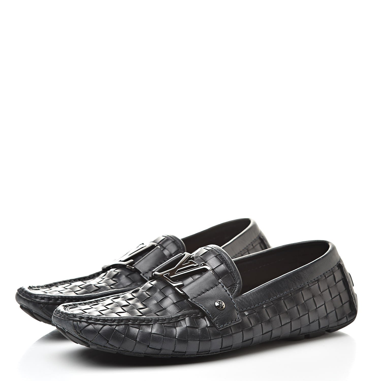 Louis Vuitton Calfskin Woven Mens Monte Carlo Loafers 6.5 Marine 3 of 11