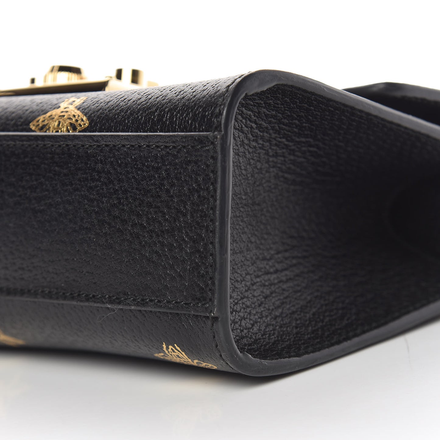 Grained Calfskin Bee Star Small Padlock Shoulder Bag Black