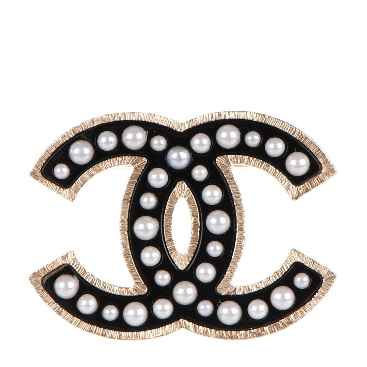 Pearl Enamel CC Brooch Black Gold