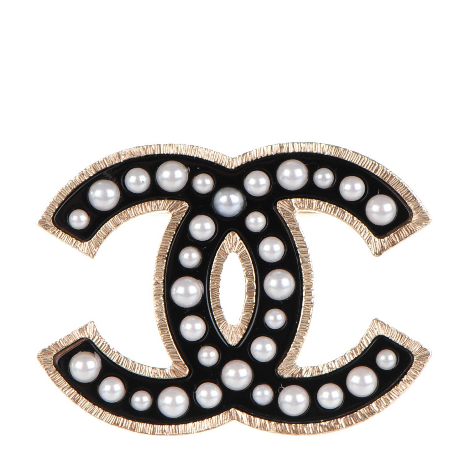 Chanel Pearl Enamel CC Brooch Black Gold 1 of 5