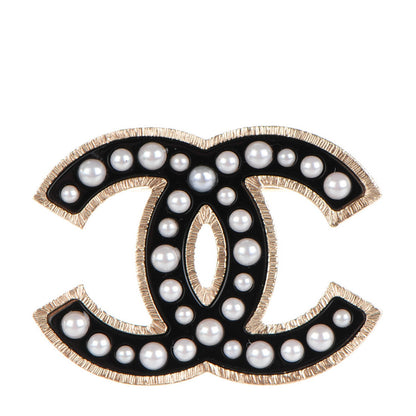 Chanel Pearl Enamel CC Brooch Black Gold 1 of 5
