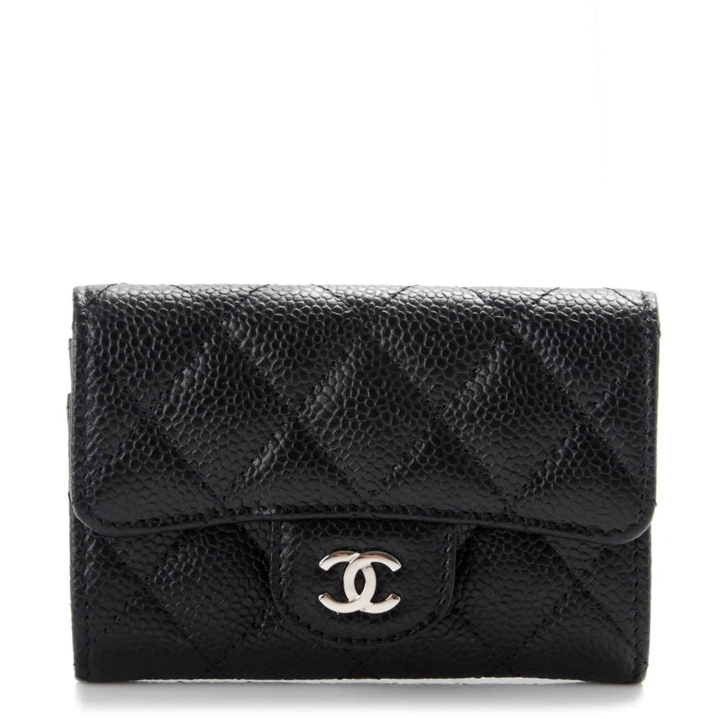 Caviar Quilted Flap Card Holder Black
