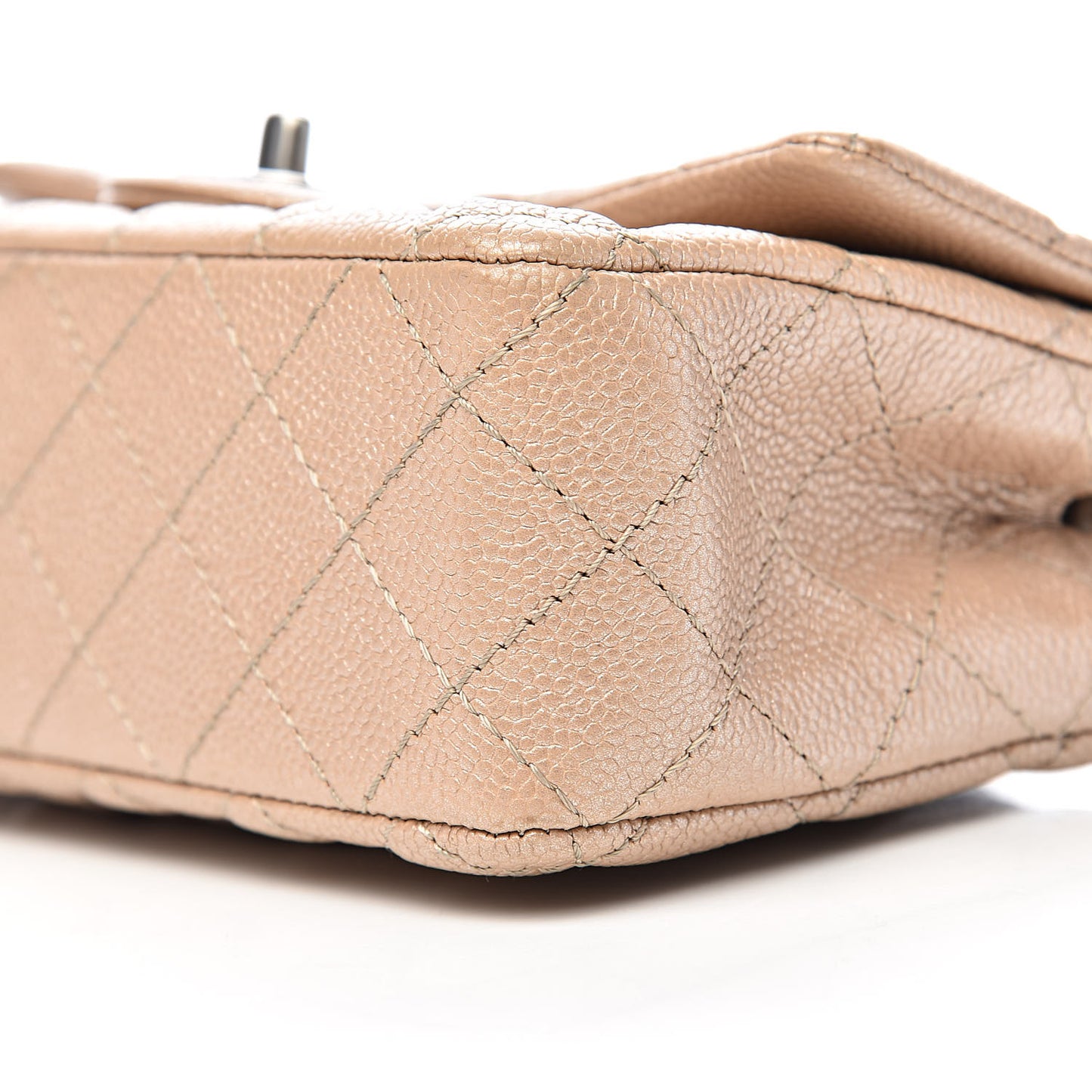 Pearly Caviar Quilted Mini Rectangular Flap Beige