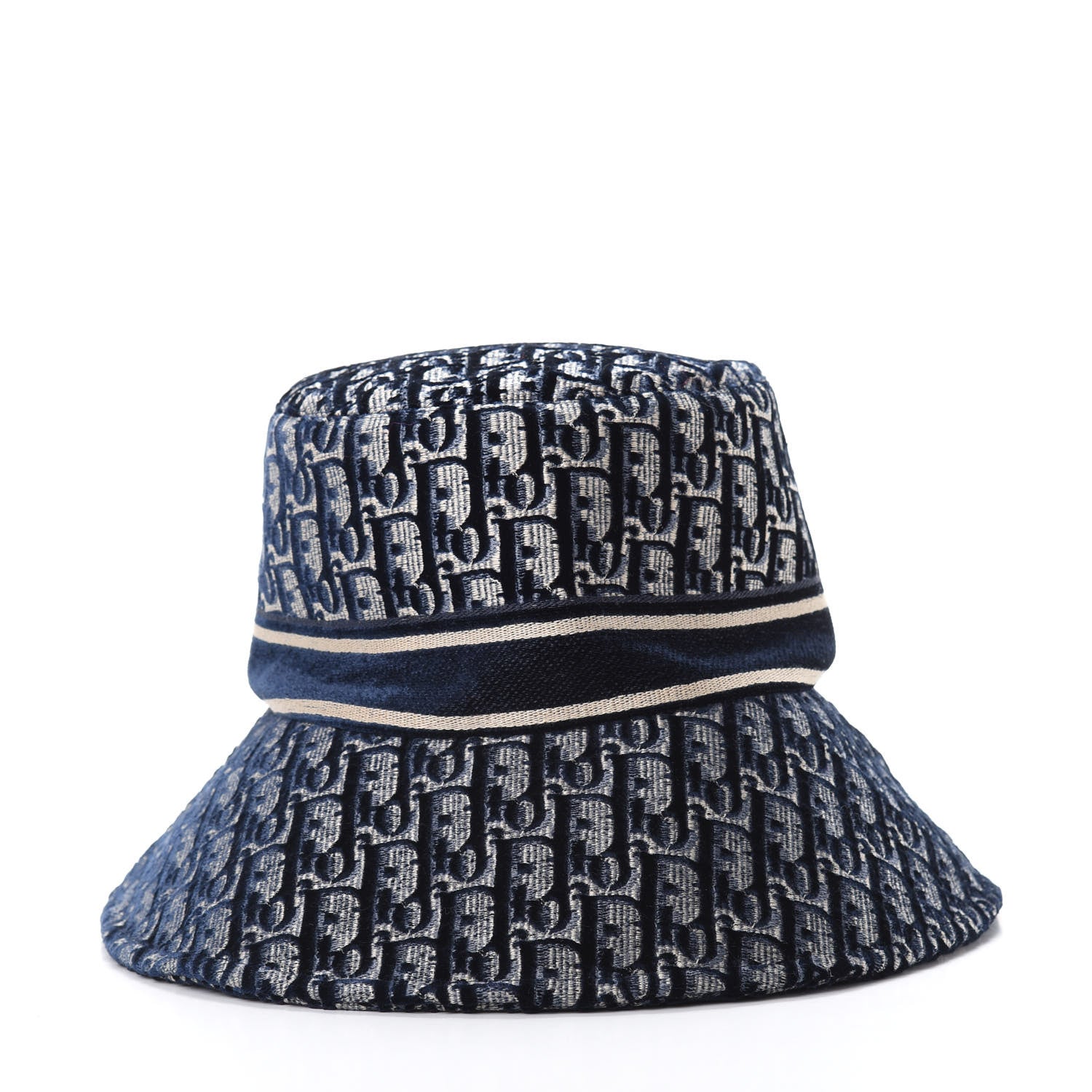 Christian Dior Velvet Oblique Large Brim Bucket Hat 58 Bleu Marine 4 of 4