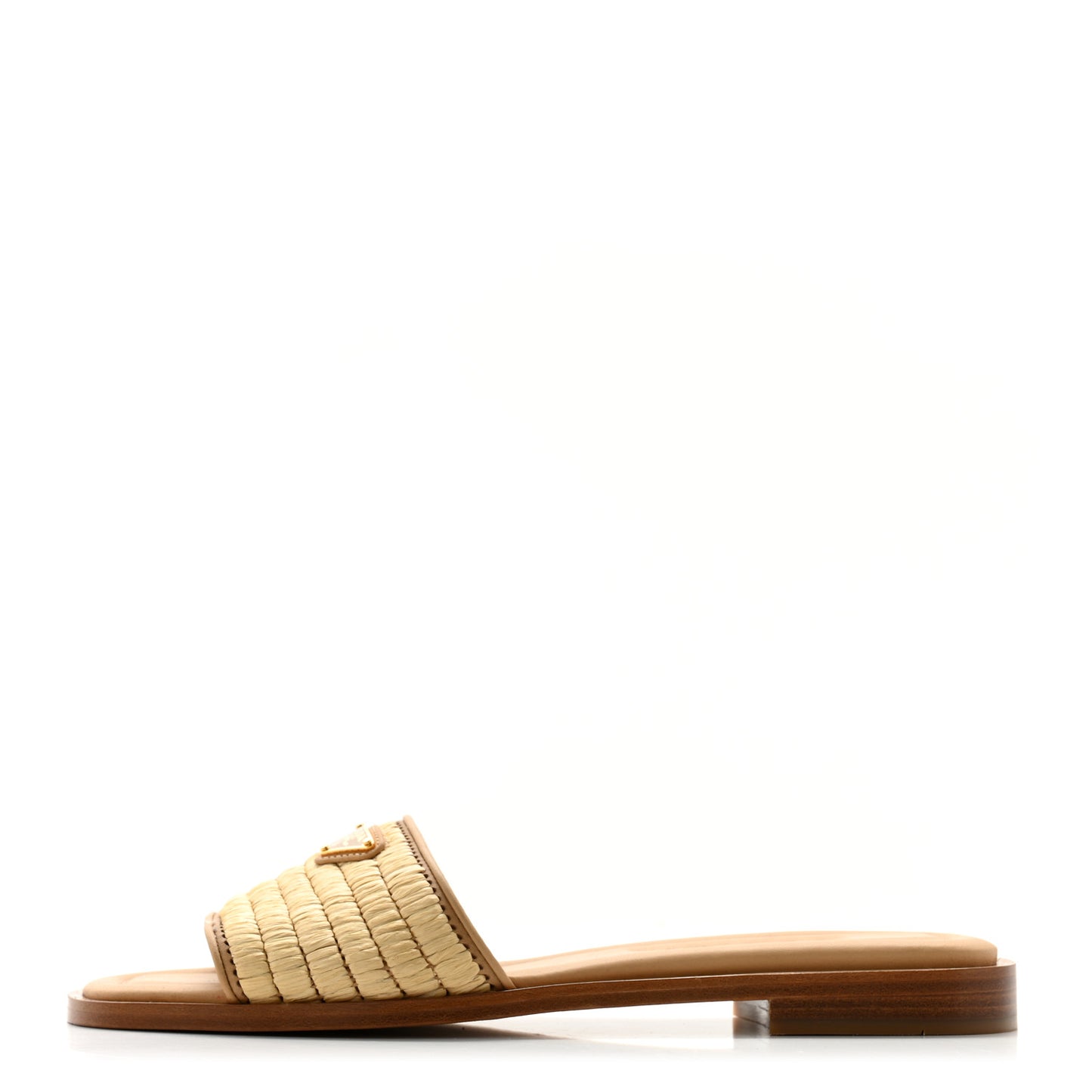 Raffia Metal Triangle Logo 10mm Slide Sandals 37 Naturale