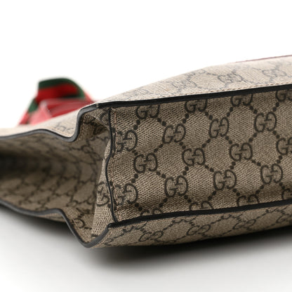 Gucci Soft GG Supreme Monogram Web Bosco Patch Vertical Tote Beige Malva Hibiscus Red 10 of 11