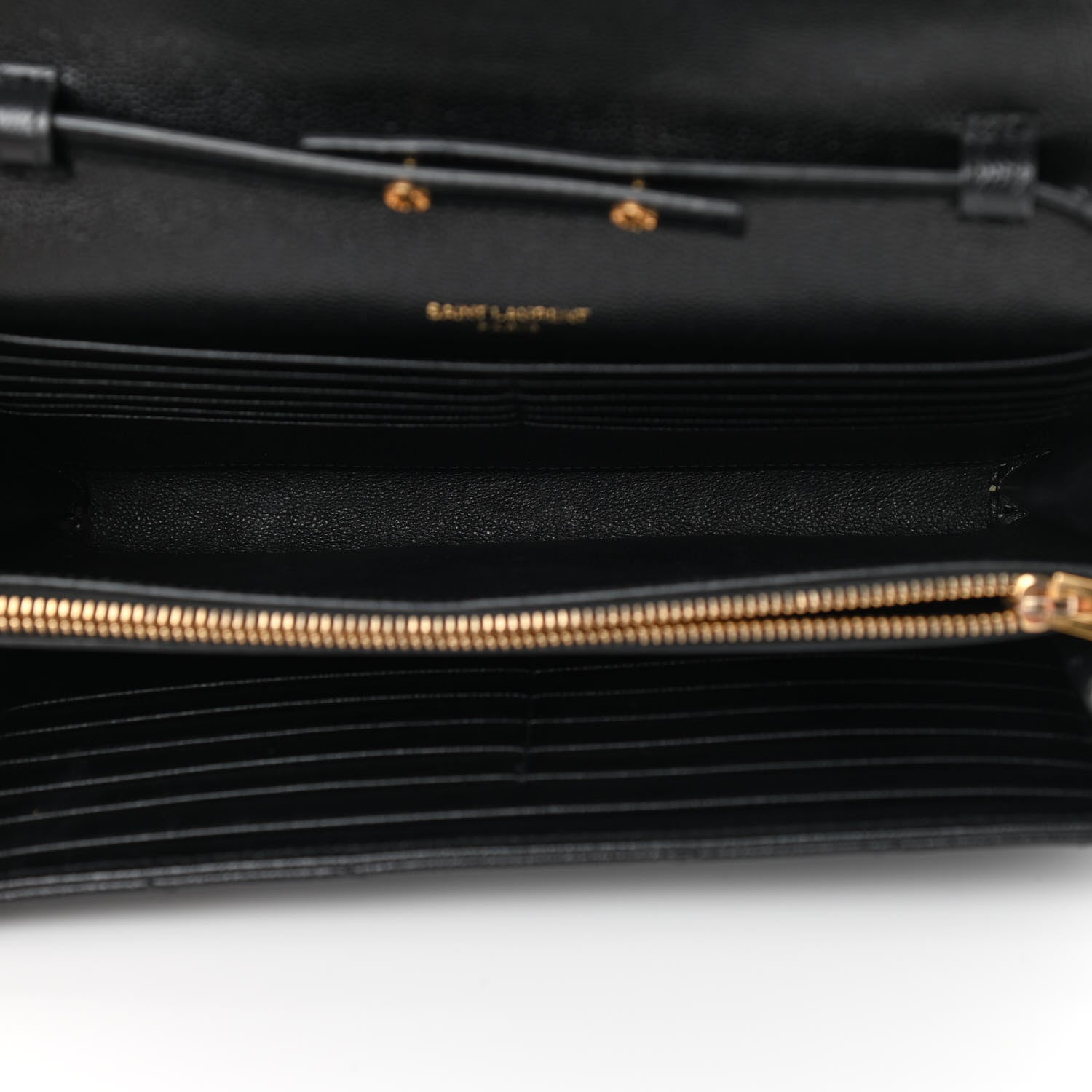 Saint Laurent Grain De Poudre Matelasse Chevron Monogram Chain Wallet Black 5 of 13
