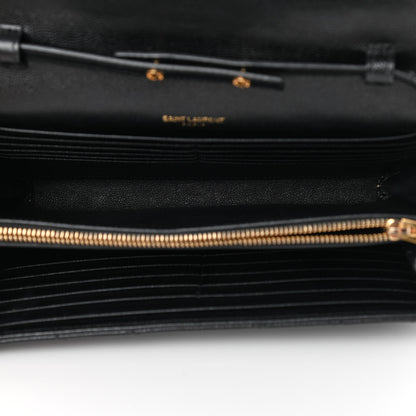 Saint Laurent Grain De Poudre Matelasse Chevron Monogram Chain Wallet Black 5 of 13