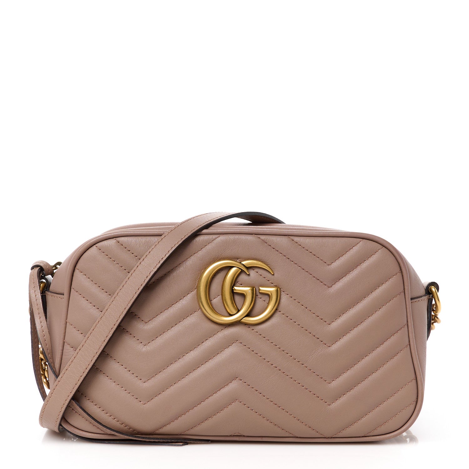 Gucci Calfskin Matelasse Small GG Marmont Chain Shoulder Bag Taupe 1 of 11