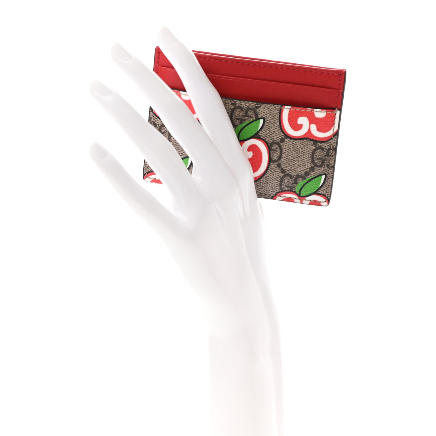 GG Supreme Monogram Apple Card Holder Beige Multicolor Lobster Red