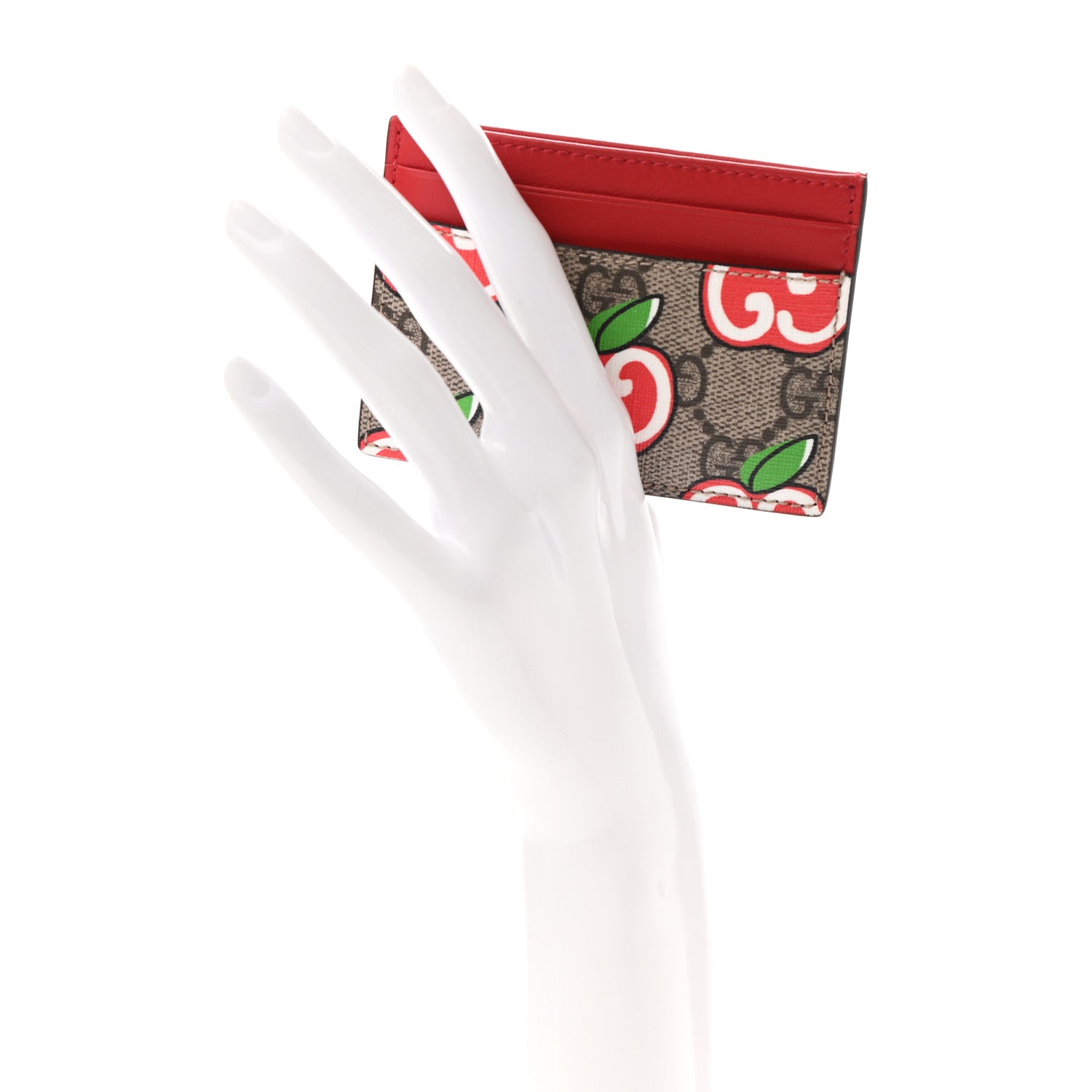 Gucci GG Supreme Monogram Apple Card Holder Beige Multicolor Lobster Red 2 of 6